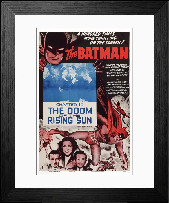 Framed Print : THE BATMAN, (aka BATMAN), US 1954 reissue poster art, inset: Shirley Patterson, Lewis Wilson, Douglas Croft; Chapter 15: The Doom of the Rising Sun, 1943
