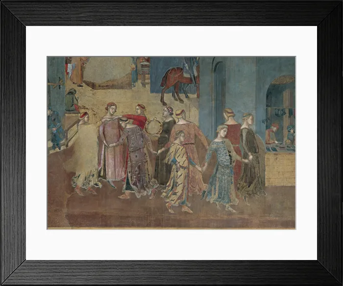 Framed Print : Lorenzetti Ambrogio, The Effects of Good Government in the City and Country, 1338 - 1339, 14th Century, fresco, Italy, Tuscany, Siena, Palazzo Pubblico