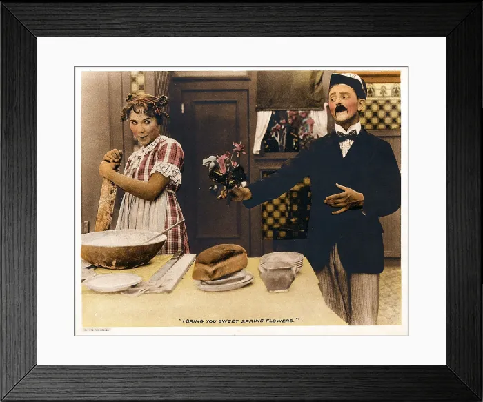 Framed Print : BACK TO THE KITCHEN, from left: Louise Fazenda, Phil Dunham on a lobbycard, 1919