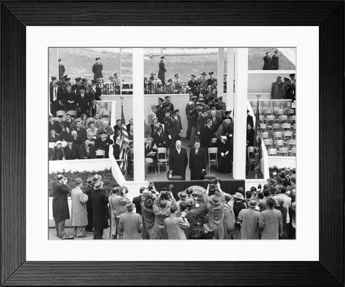 Framed Print : President Eisenhower and VP Nixon together on the White House Inaugural parade pavilion. Jan. 20, 1953. - (BSLOC_2014_16_26)