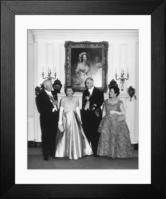 Framed Print : State dinner at the White House for French President Charles DeGaulle. L-R: President and Mamie Eisenhower, President and Mrs. Yvonne DeGaulle. April 22, 1960 Framed Print : State dinner at the White House for French President Charles DeGaulle. L-R: President and Mamie Eisenhower, President and Mrs. Yvonne DeGaulle. April 22, 1960