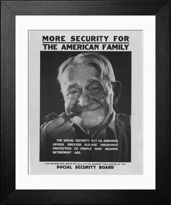 Framed Print : 1930s poster publicizing the benefits available to elderly Americans under the new Social Security programs