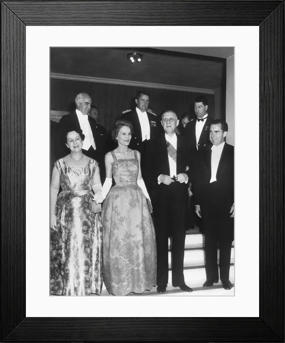 Framed Print : Vice President and Pat Nixon at a dinner given by the French President Charles DeGaulle. At the French Embassy, Washington, D.C. April 25, 1960. L-R: Mrs Framed Print : Vice President and Pat Nixon at a dinner given by the French President Charles DeGaulle. At the French Embassy, Washington, D.C. April 25, 1960. L-R: Mrs