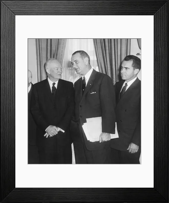Framed Print : President Eisenhower and future Presidents Lyndon Johnson and Richard Nixon. White House Oval Office, March 6, 1959 Framed Print : President Eisenhower and future Presidents Lyndon Johnson and Richard Nixon. White House Oval Office, March 6, 1959