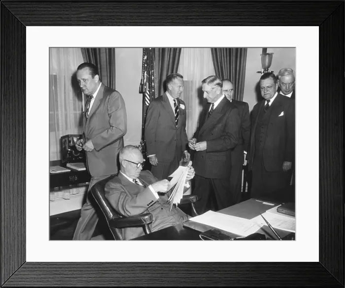 Framed Print : President Eisenhower reads the Highway Act of 1954 before signing. May 6, 1954