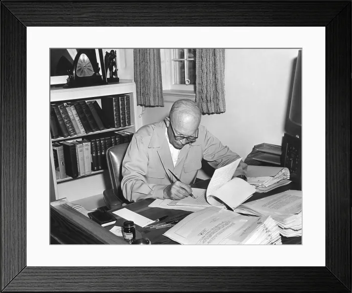 Framed Print : President Eisenhower signs various bills at his Gettysburg farm, Aug. 9, 1955. - (BSLOC_2014_16_237)