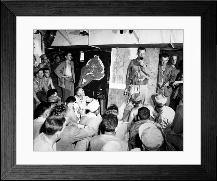 Framed Print : Iwo Jima strategy is discussed in a pre-invasion briefing. February 12-18, 1945