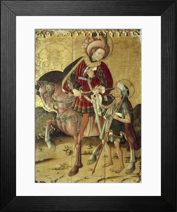 Framed Print : Saint Martin cutting his cloak. Middle 15th century. Aragonese school. Gothic art. Tempera on wood. SPAIN. Barcelona. National Art Museum of Catalonia. - P Framed Print : Saint Martin cutting his cloak. Middle 15th century. Aragonese school. Gothic art. Tempera on wood. SPAIN. Barcelona. National Art Museum of Catalonia. - P