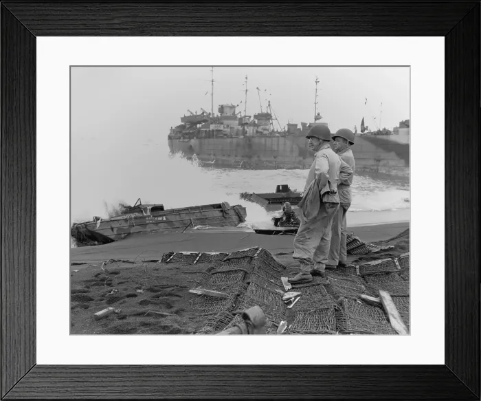 Framed Print : Lt. General Holland Smith, Commander of the Invasion, and Col. Dudley Brown on Iwo Jima