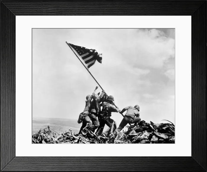 Framed Print : The second flag raising on Iwo Jima on Feb. 23, 1945. The photo was immediately recognized as an iconic image of World War 2