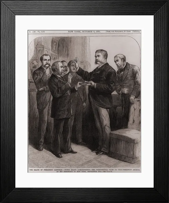 Framed Print : Vice President Chester Arthur taking Presidential oath of office, Sept. 20, 1881. After James McKinleys death the oath of office was administered by Judge John R Framed Print : Vice President Chester Arthur taking Presidential oath of office, Sept. 20, 1881. After James McKinleys death the oath of office was administered by Judge John R