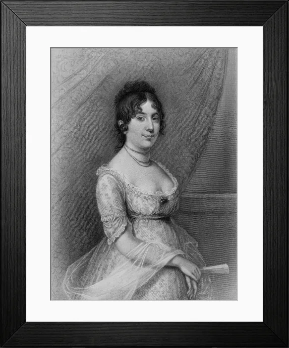 Framed Print : Dolley Madison, wife of the 4th American President, James Madison. Engraving based on a painting by Gilbert Stuart, c. 1804-1816. (BSLOC_2016_14_14) Framed Print : Dolley Madison, wife of the 4th American President, James Madison. Engraving based on a painting by Gilbert Stuart, c. 1804-1816. (BSLOC_2016_14_14)
