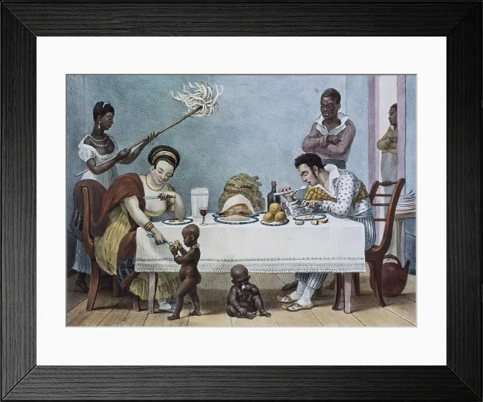 Framed Print : DEBRET, Jean Baptiste (1768-1848). A Colourful and Historic Journey to Brazil. 1839. 'Le diner'. (The lunch). Costumbrism. Litography