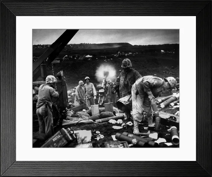 Framed Print : U.S. Marine artillery shells Japanese positions concealed back from the beaches of Iwo Jima. Between Feb. 23 and March 26, 1945. World War 2. (BSLOC_2013_13_67) Framed Print : U.S. Marine artillery shells Japanese positions concealed back from the beaches of Iwo Jima. Between Feb. 23 and March 26, 1945. World War 2. (BSLOC_2013_13_67)