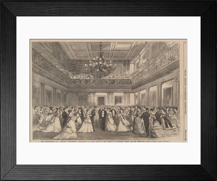 Framed Print : President Ulysses S. Grant and wife Julia arriving at the Inauguration Ball, March 4, 1869. Wood engraving of the general scene at the Treasury Department (BSLOC_2016_14_130)