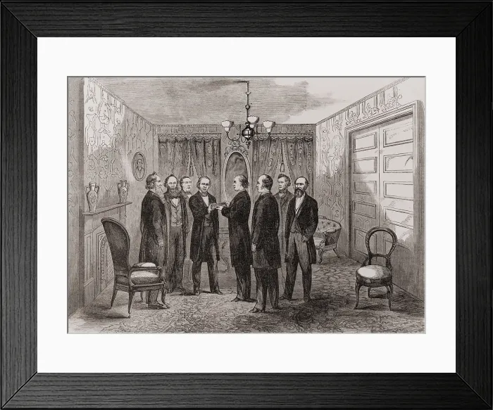 Framed Print : Vice President Andrew Johnson taking Presidential oath of office, April 15, 1865. Chief Justice Salmon Chase officiated