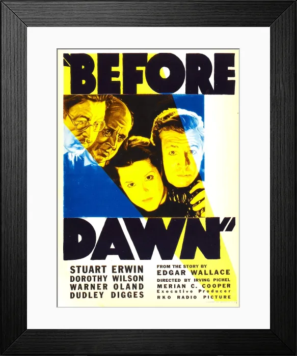 Framed Print : BEFORE DAWN, from left: Warner Oland, Dudley Digges, Dorothy Wilson, Stuart Erwin on midget window card, 1933 Framed Print : BEFORE DAWN, from left: Warner Oland, Dudley Digges, Dorothy Wilson, Stuart Erwin on midget window card, 1933