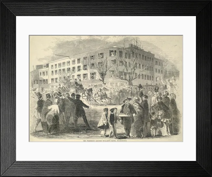 Framed Print : President Franklin Pierce (in top hat) in a carriage leaving Willards Hotel for his Inauguration. March 4, 1853