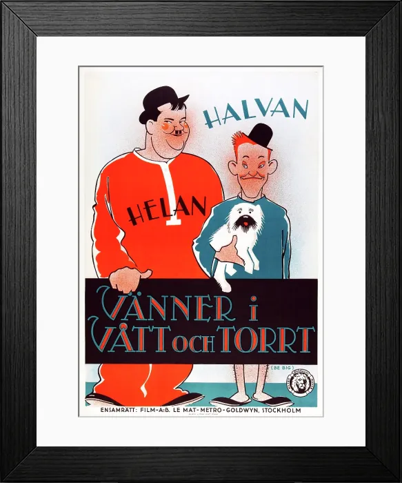 Framed Print : BE BIG!, (aka VANNER I VATT OCH TORRT), l-r: Oliver Hardy, Stan Laurel on Swedish poster art, 1931 Framed Print : BE BIG!, (aka VANNER I VATT OCH TORRT), l-r: Oliver Hardy, Stan Laurel on Swedish poster art, 1931