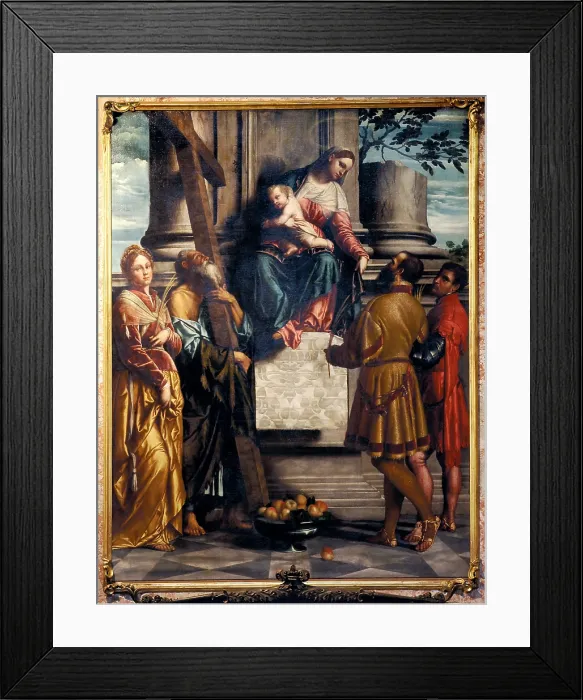Framed Print : Bonvicino Alessandro known as Moretto da Brescia, Madonna with Child Enthroned and Sts Andrew, Eusebius, Dominic and Domnio, 1540, 16th Century, oil on canvas, Italy, Lombardy