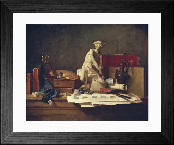 Framed Print : CHARDIN, Jean Baptiste Simeon (1699-1779). Still Life with Attributes of the Arts. 1766. Rococo. Oil on canvas. RUSSIA. Saint Petersburg. State Hermitage Museum. - C Framed Print : CHARDIN, Jean Baptiste Simeon (1699-1779). Still Life with Attributes of the Arts. 1766. Rococo. Oil on canvas. RUSSIA. Saint Petersburg. State Hermitage Museum. - C