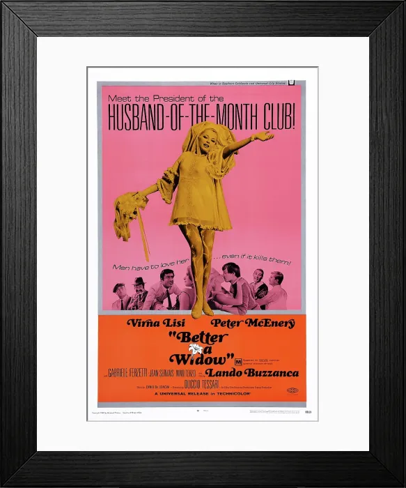 Framed Print : BETTER A WIDOW, (aka MEGLIO VEDOVA), US poster art, center: Virna Lisi; third right: Peter McEnery, 1968