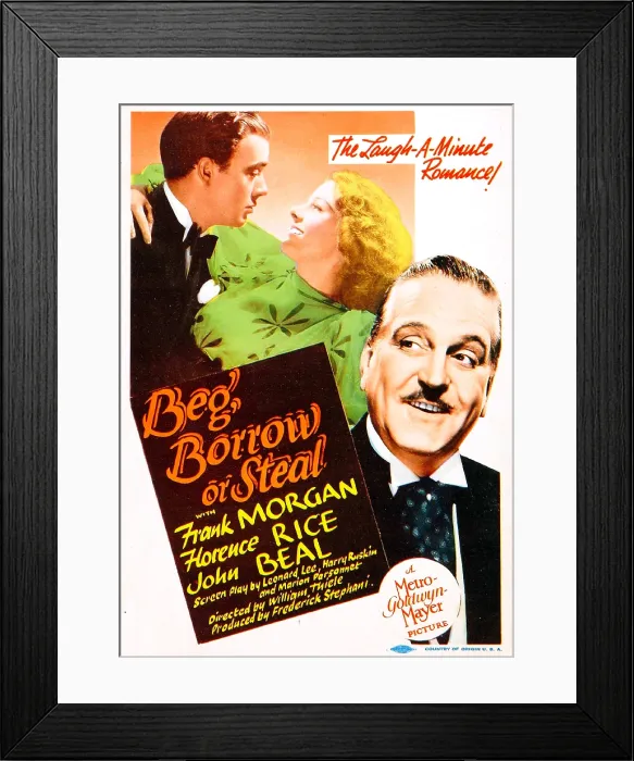 Framed Print : BEG, BORROW OR STEAL, US poster art, from left: John Beal, Florence Rice, Frank Morgan, 1937