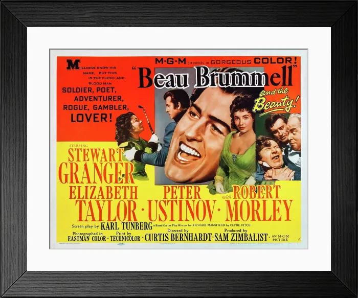 Framed Print : BEAU BRUMMELL, US lobbycard, left and center: Stewart Granger, Elizabeth Taylor, 1954 Framed Print : BEAU BRUMMELL, US lobbycard, left and center: Stewart Granger, Elizabeth Taylor, 1954
