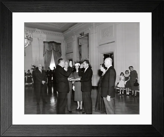 Framed Print : Sen. William Knowland administers the Oath of Office to Vice President-elect Richard Nixon