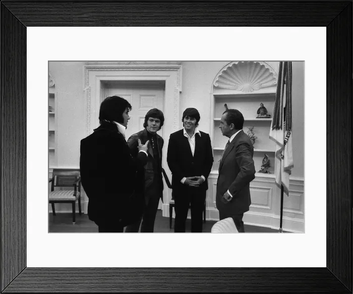 Framed Print : Richard Nixon meeting Elvis Presley and his two friends Jerry West and Sonny Baker. Dec. 21 1970 Framed Print : Richard Nixon meeting Elvis Presley and his two friends Jerry West and Sonny Baker. Dec. 21 1970