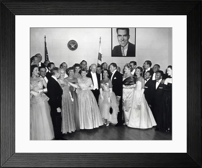 Framed Print : President Dwight and First Lady Mamie Eisenhower with guests attending the Inaugural Ball. Jan. 20, 1953