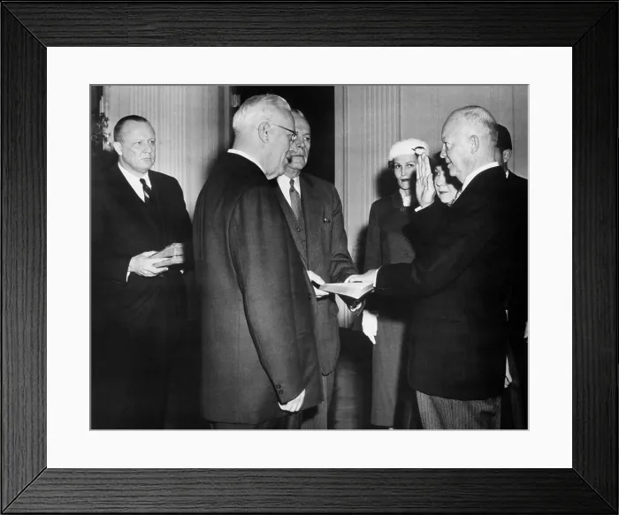 Framed Print : Dwight Eisenhower taking oath of office in a private ceremony in the East Room of the White House. The ceremony was held on Sunday, Jan Framed Print : Dwight Eisenhower taking oath of office in a private ceremony in the East Room of the White House. The ceremony was held on Sunday, Jan