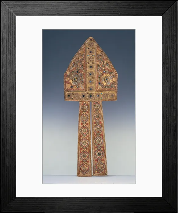 Framed Print : Tuscany workmanship, Mitre, 16th Century, silk, gems, pearls, small silver rings, Italy, Umbria, Assisi, Perugia