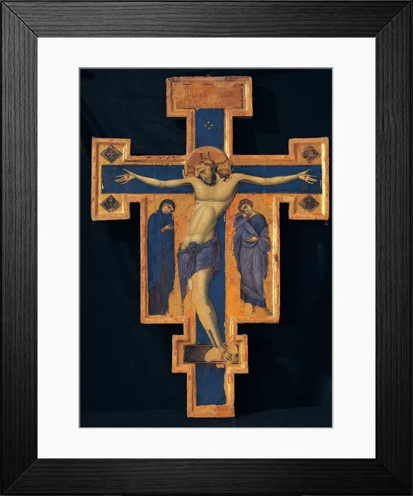 Framed Print : Master of the Blue Crosses, Crucifix, 1233 - 1266, 13th Century, tempera on linen pasted on panel, Italy, Umbria, Assisi, Perugia Framed Print : Master of the Blue Crosses, Crucifix, 1233 - 1266, 13th Century, tempera on linen pasted on panel, Italy, Umbria, Assisi, Perugia