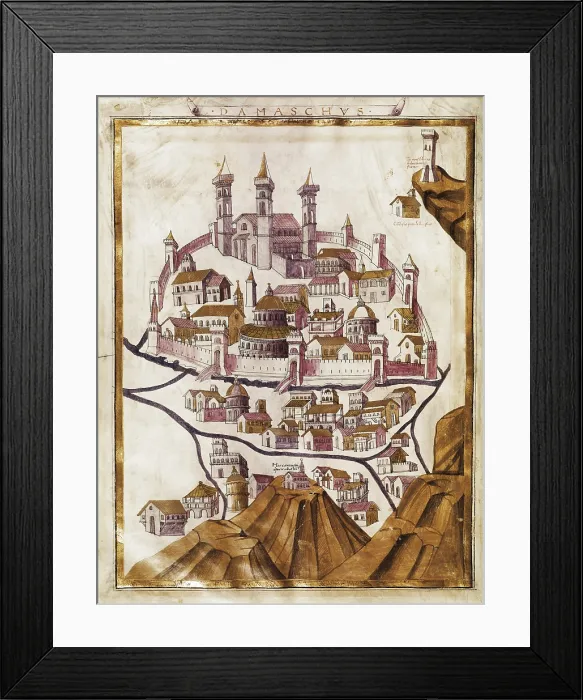 Framed Print : Map of Damascus (1377). 'Western Manuscripts' (Fol. 134v.). Miniature Painting. FRANCE. Paris. National Library. - Iberfoto / Everett Collection (532404)**US SALES ONLY** Framed Print : Map of Damascus (1377). 'Western Manuscripts' (Fol. 134v.). Miniature Painting. FRANCE. Paris. National Library. - Iberfoto / Everett Collection (532404)**US SALES ONLY**