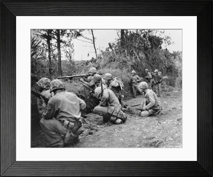 Framed Print : U.S. Marine firing a bazooka at Japanese held ridge on Okinawa, May 4, 1945. The action took place two miles north of Naha, the capital of Okinawa. World War 2. (BSLOC_2013_13_85) Framed Print : U.S. Marine firing a bazooka at Japanese held ridge on Okinawa, May 4, 1945. The action took place two miles north of Naha, the capital of Okinawa. World War 2. (BSLOC_2013_13_85)