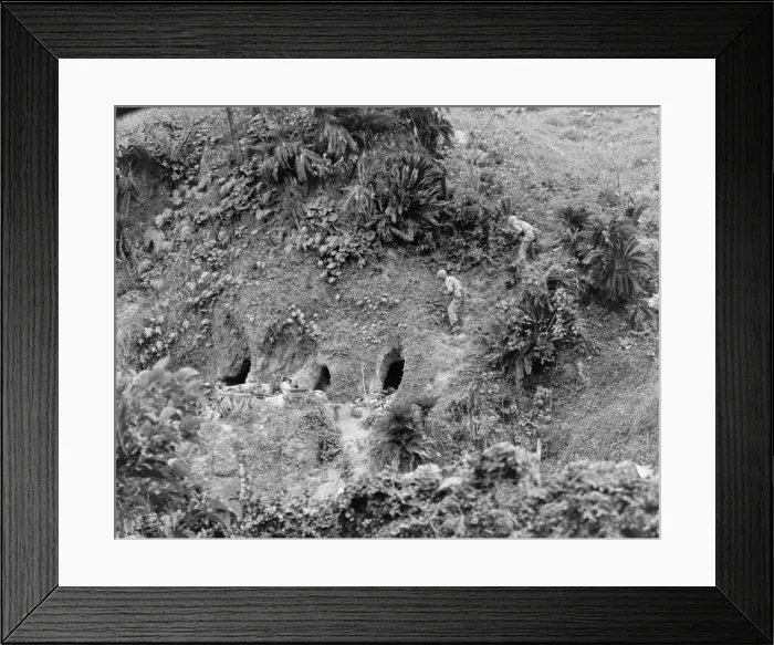 Framed Print : Two U.S. soldiers to throw grenades into Japanese held caves on Okinawa Island, May 16, 1945 Framed Print : Two U.S. soldiers to throw grenades into Japanese held caves on Okinawa Island, May 16, 1945