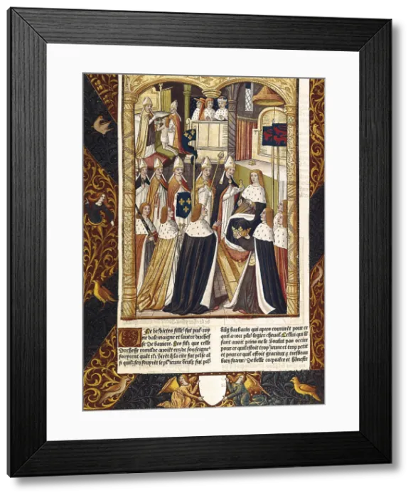 Framed Print : Coronation of Ramhilde, duchess of Baviera, circa 600. Illustration from 'Grandes Chroniques de France', edition by Antoine de Verard (15th century). Gothic art