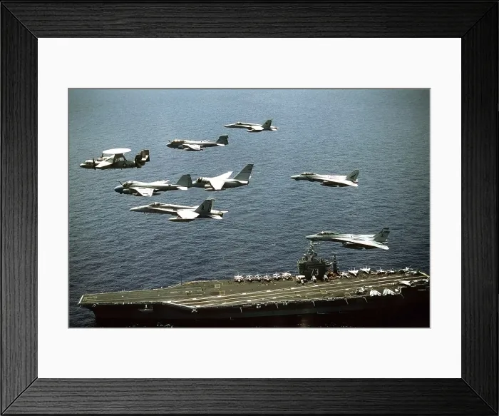Framed Print : Aircraft assigned to the nuclear-powered aircraft carrier USS GEORGE WASHINGTON fly over the ship