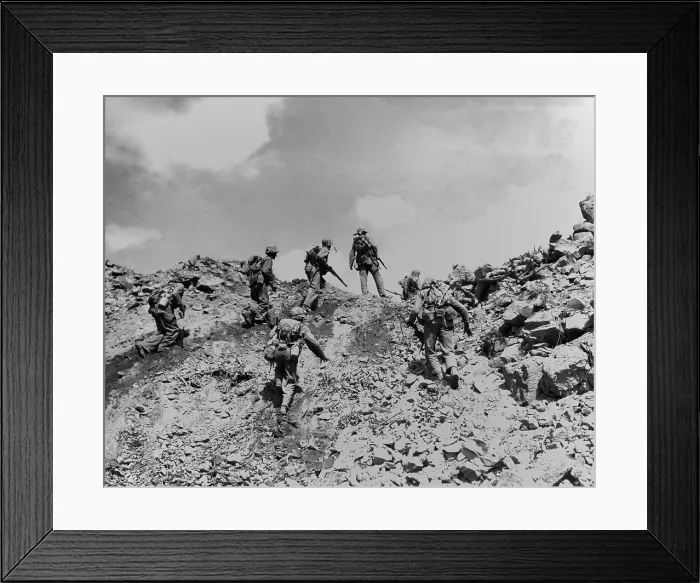 Framed Print : Marines making a direct frontal attack on a Japanese postion on Iwo Jima. Feb. 1945. They are from the 5th Division, 3rd. Battalion, 28th Marines. World War 2. (BSLOC_2013_13_70) Framed Print : Marines making a direct frontal attack on a Japanese postion on Iwo Jima. Feb. 1945. They are from the 5th Division, 3rd. Battalion, 28th Marines. World War 2. (BSLOC_2013_13_70)