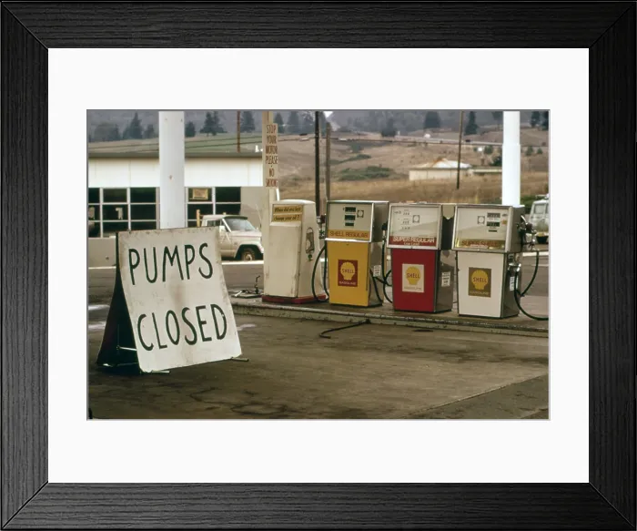 Framed Print : Gas station with closed pumps along Interstate Route 5 in Oregon Sept. 1973 Framed Print : Gas station with closed pumps along Interstate Route 5 in Oregon Sept. 1973