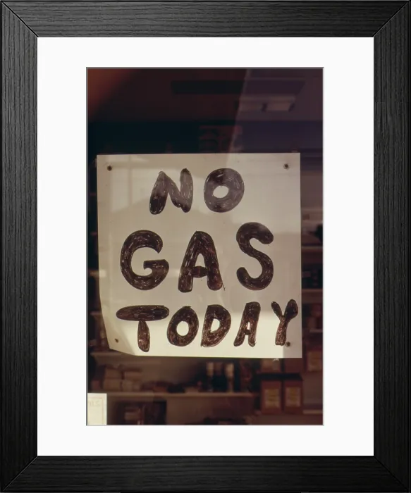 Framed Print : NO GAS TODAY sign at an Oregon Gas Station in October 1973