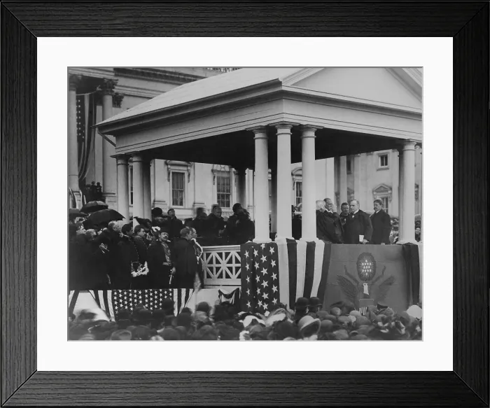 Framed Print : William McKinley takes the oath of office from Chief Justice Melville Fuller, March 4, 1901. Vice President Theodore Roosevelt is in the background (BSLOC_2016_14_149)