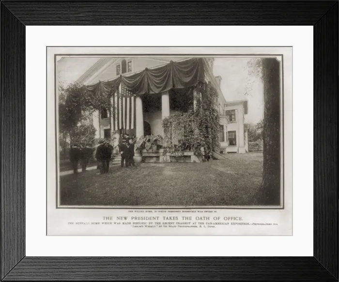 Framed Print : Vice President Theodore Roosevelt at the Wilcox house where he was sworn in as President