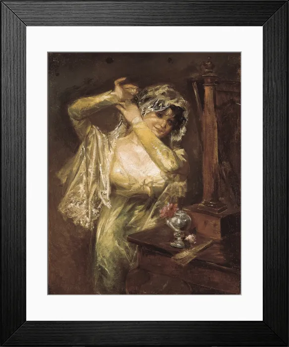 Framed Print : LUCAS VELAZQUEZ, Eugenio (1817-1870). The girl of the rose. Romanticism. Oil on canvas. SPAIN. Madrid. Museo Nacional del Romanticismo