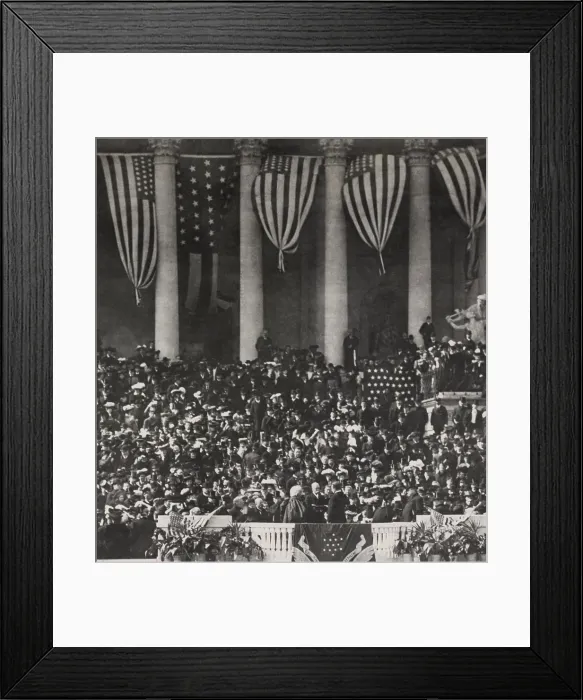 Framed Print : President Theodore Roosevelt is sworn in for his second term by Chief Justice Melville Fuller. March 4, 1905. Detail of photograph (BSLOC_2016_14_156) Framed Print : President Theodore Roosevelt is sworn in for his second term by Chief Justice Melville Fuller. March 4, 1905. Detail of photograph (BSLOC_2016_14_156)