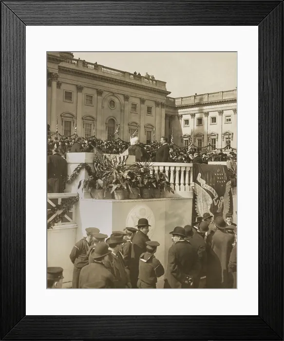 Framed Print : Theodore Roosevelt taking oath of office of Vice President before William McKinleys second inauguration. March 4, 1901 (BSLOC_2016_14_157) Framed Print : Theodore Roosevelt taking oath of office of Vice President before William McKinleys second inauguration. March 4, 1901 (BSLOC_2016_14_157)
