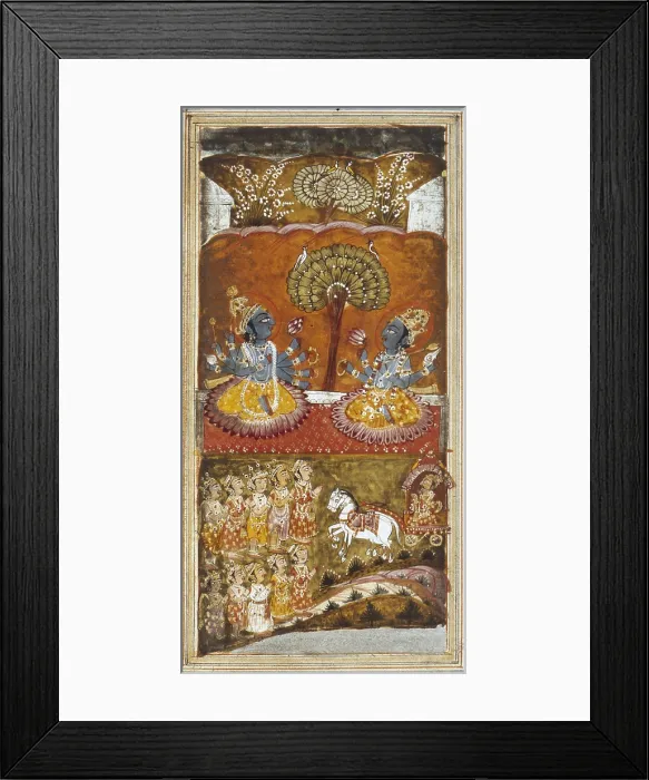 Framed Print : Illustration of the Bhagavata Purana, 18th c. Scene of the life of Krishna. Hindu art. Miniature Painting. FRANCE. Paris. National Library. - J