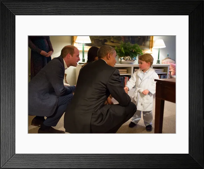 Framed Print : President Barack Obama shakes hands with Prince George, who is third in line for the British Crown Framed Print : President Barack Obama shakes hands with Prince George, who is third in line for the British Crown