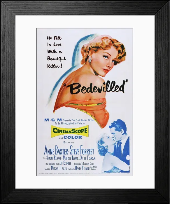 Framed Print : BEDEVILLED, US poster art, Anne Baxter (top), bottom from left: Anne Baxter, Steve Forrest, 1955